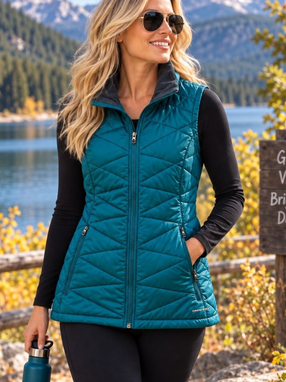 Columbia Womens M Teal Omni Heat Omni Shield Puffer Vest Quilted Hiking Gorpcore